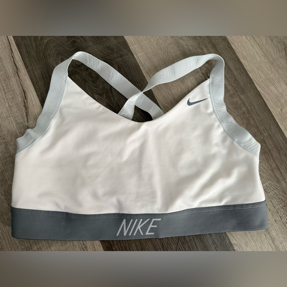 Nike White & Light Gray Dri-FIT Sports Bra with Branded Band